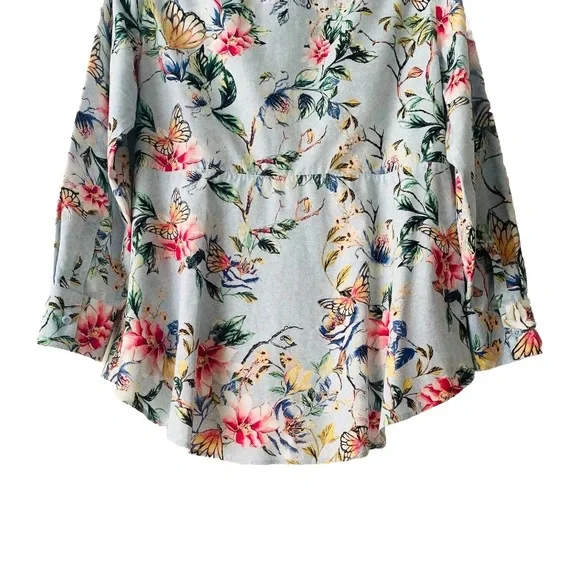 Chico’s No Iron Butterfly Floral Button-Up Shirt Women Size 12/14 Preppy Office - Picture 10 of 12